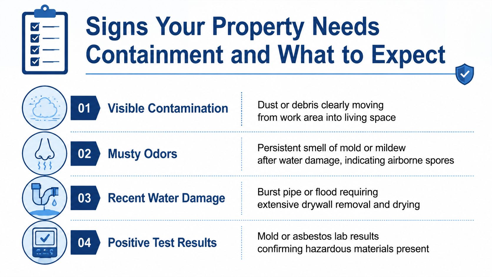 An infographic listing four signs that your property requires environmental containment for hazardous materials like mold.